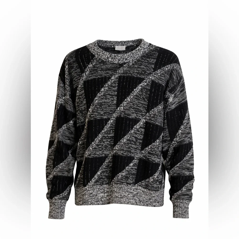 Vintage 80s Black Gray Geometric Sweater Retro Oversized Knit Unisex